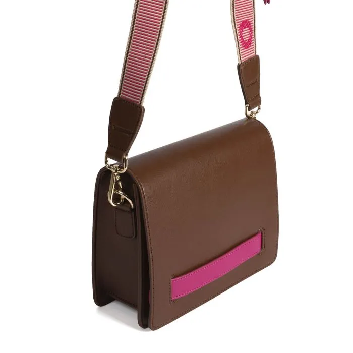 Jaren brown crossbody bag with pink details