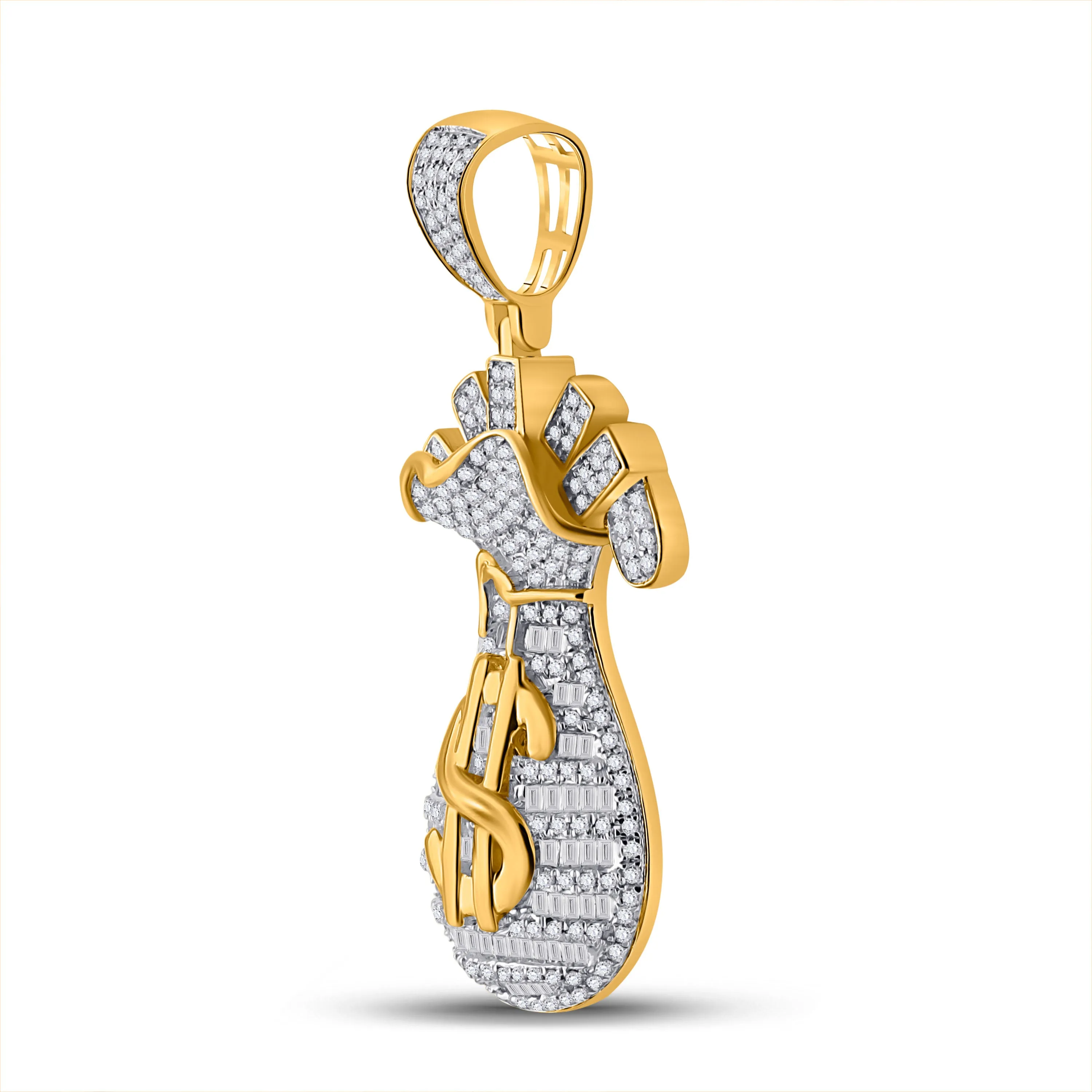 Keene Jewelers 10kt Yellow Gold Mens Round Diamond Money Bag Charm Pendant 1-1/4 Cttw