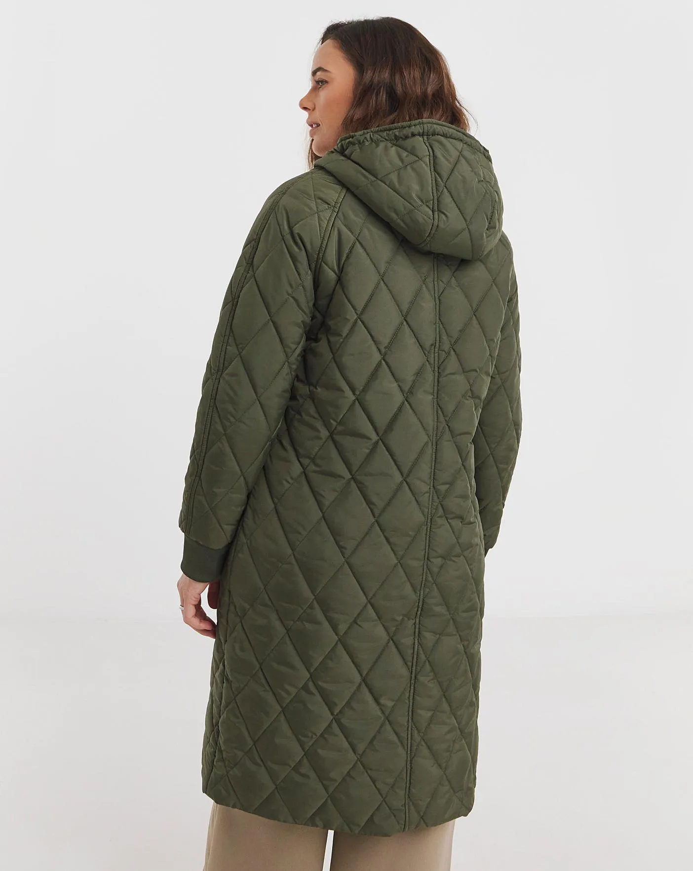 Khaki Mid Length Quilted Coat