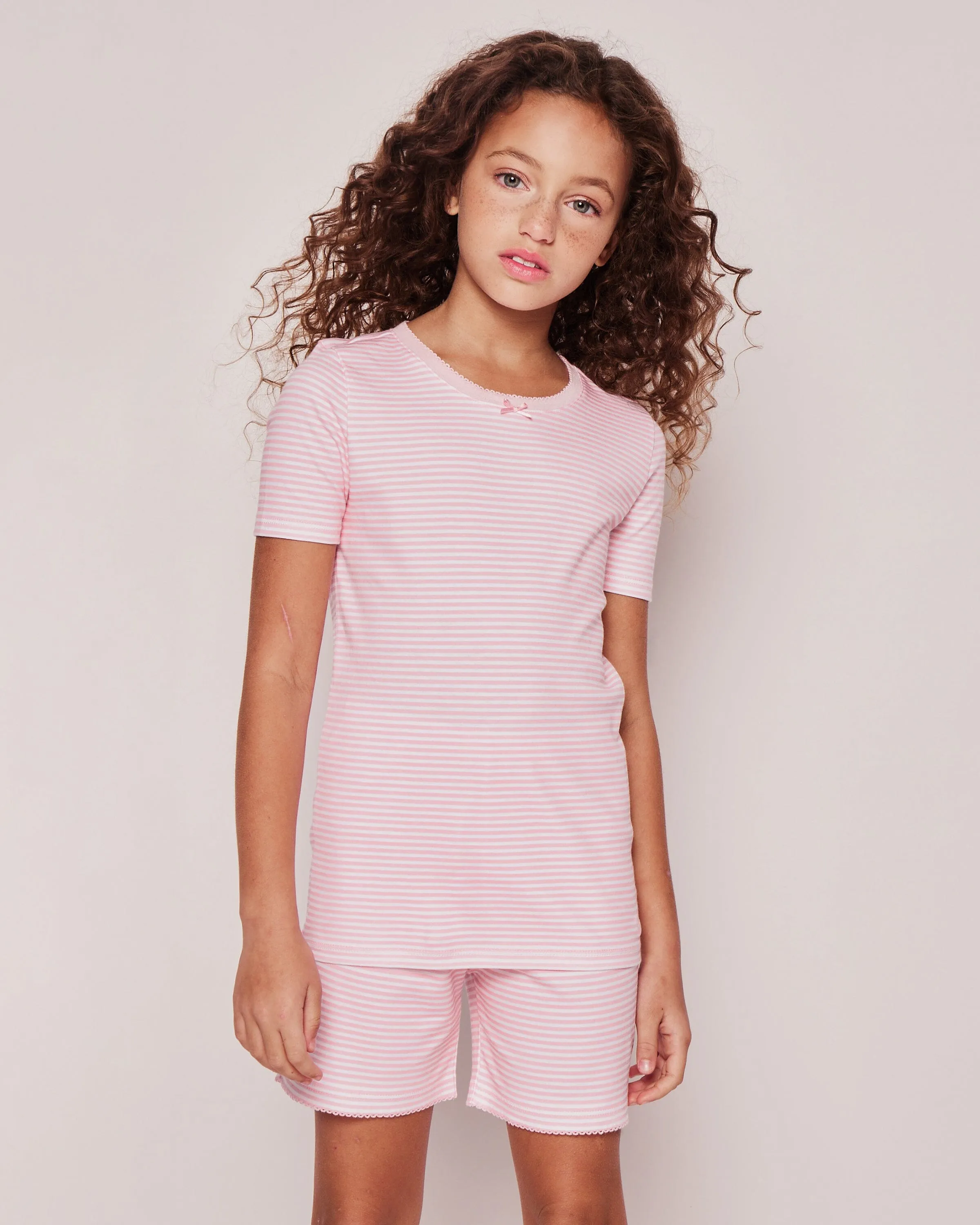 Kid's Pima Snug Fit Pajama Short Set | Pink Stripes