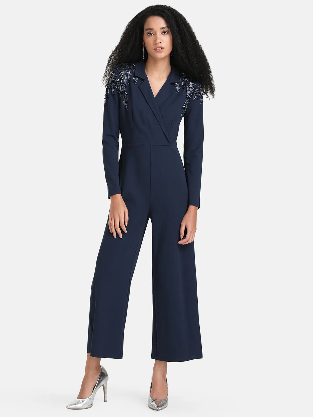 Lapel Collar Embellished Jumpsuit