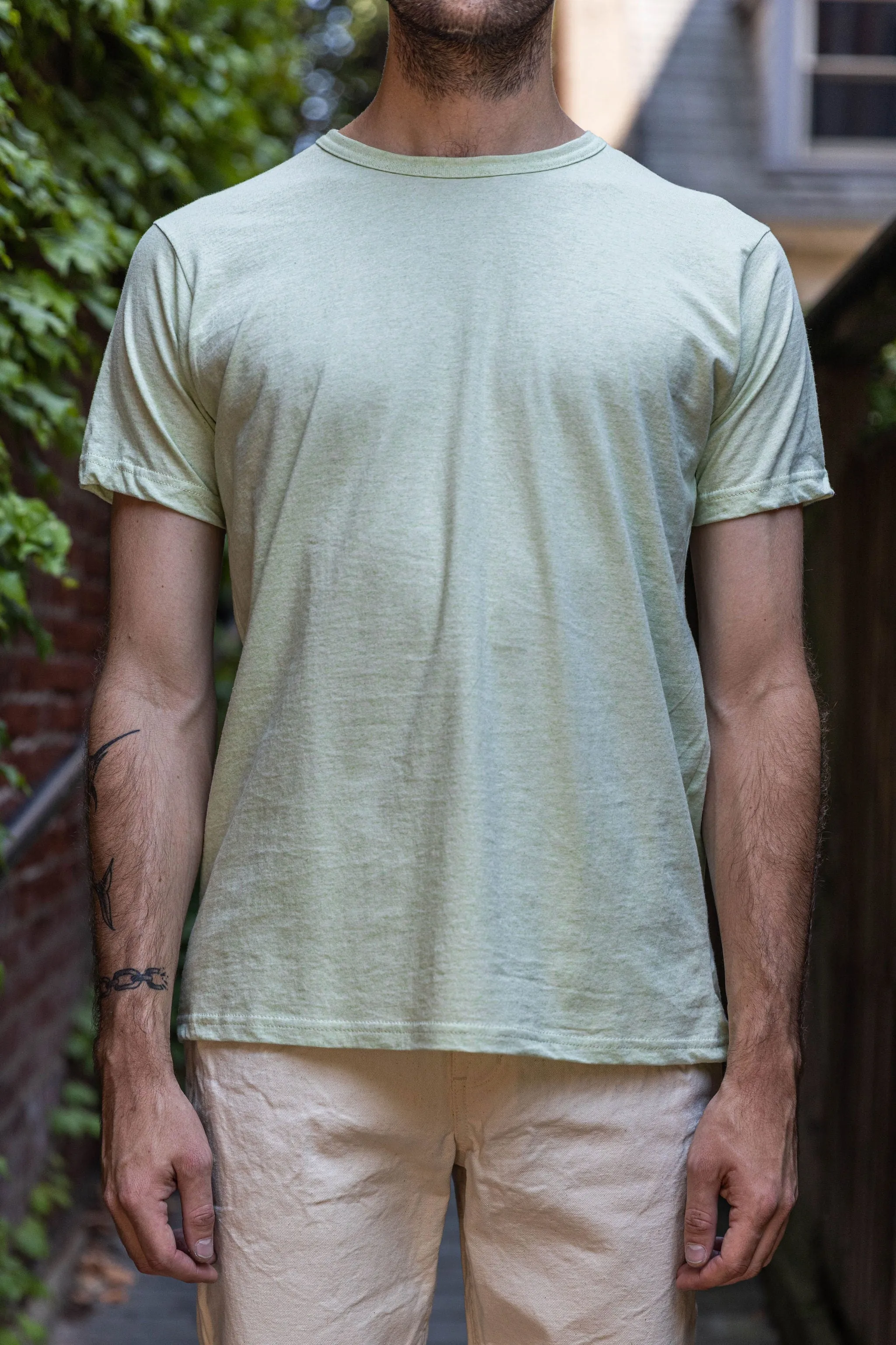 Left Field NYC Heather Crew Tee - Grass Stain