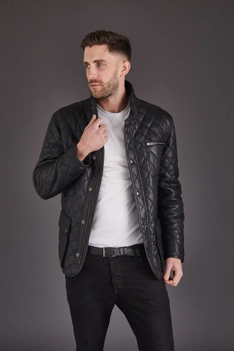 Men's Leather Coat Black :Mediolan