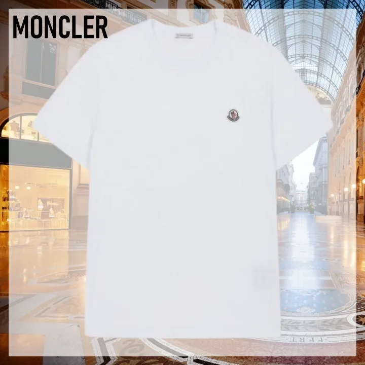 MONCLER  |U-Neck Plain Cotton Short Sleeves Logo