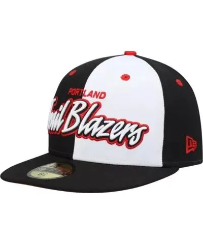 New Era Men's NBA Black/White Portland Trail Blazers Script Pinwheel 59FIFTY Fitted Hat