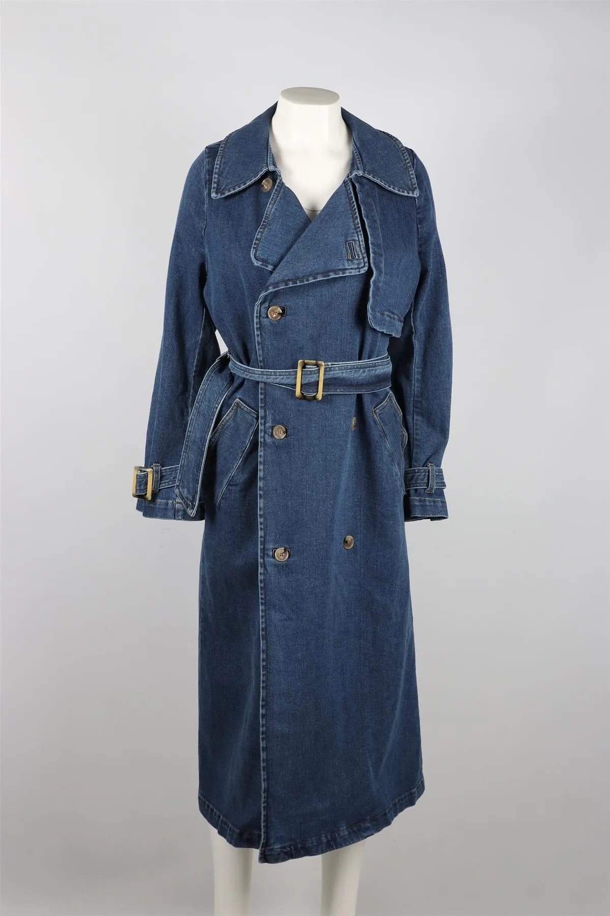 NOUR HAMMOUR BLUE DENIM TRENCH COAT FR 34 UK 6