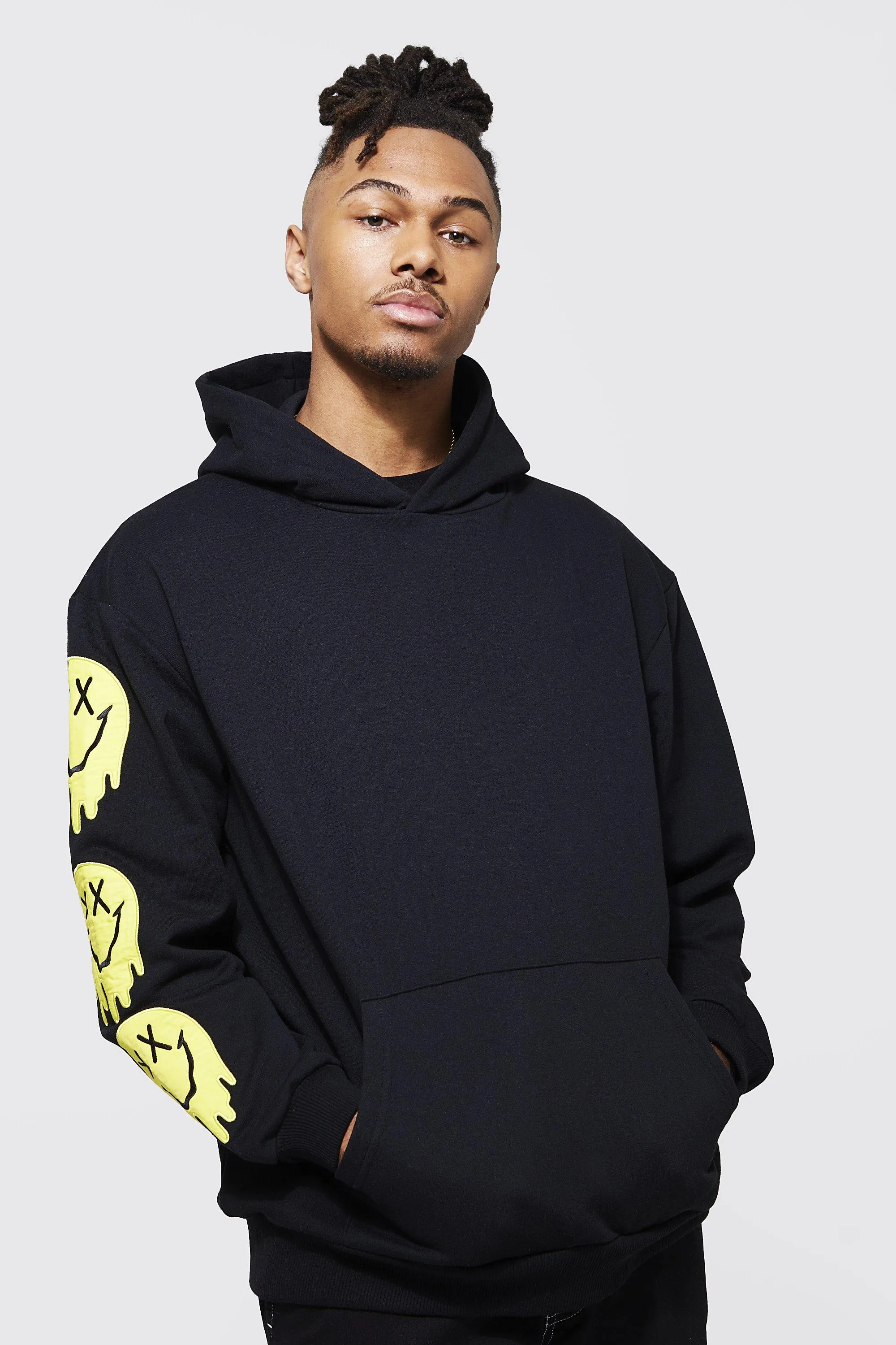 Oversized Applique Badge Sleeve Hoodie | boohooMAN UK