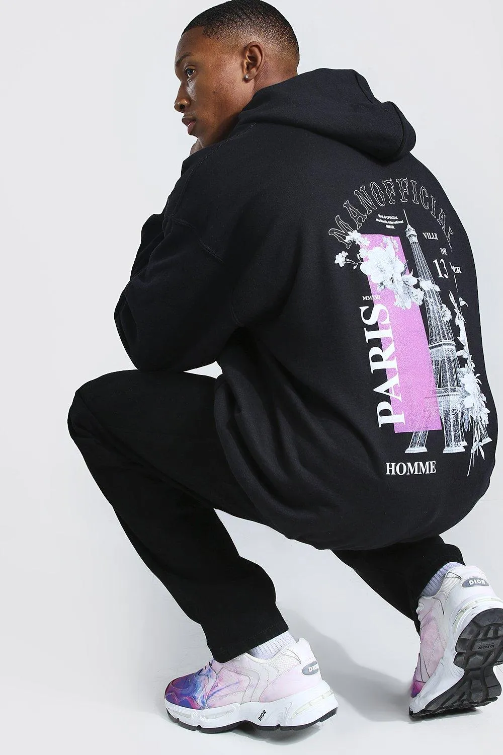 Oversized Paris Back Print Hoodie | boohooMAN UK