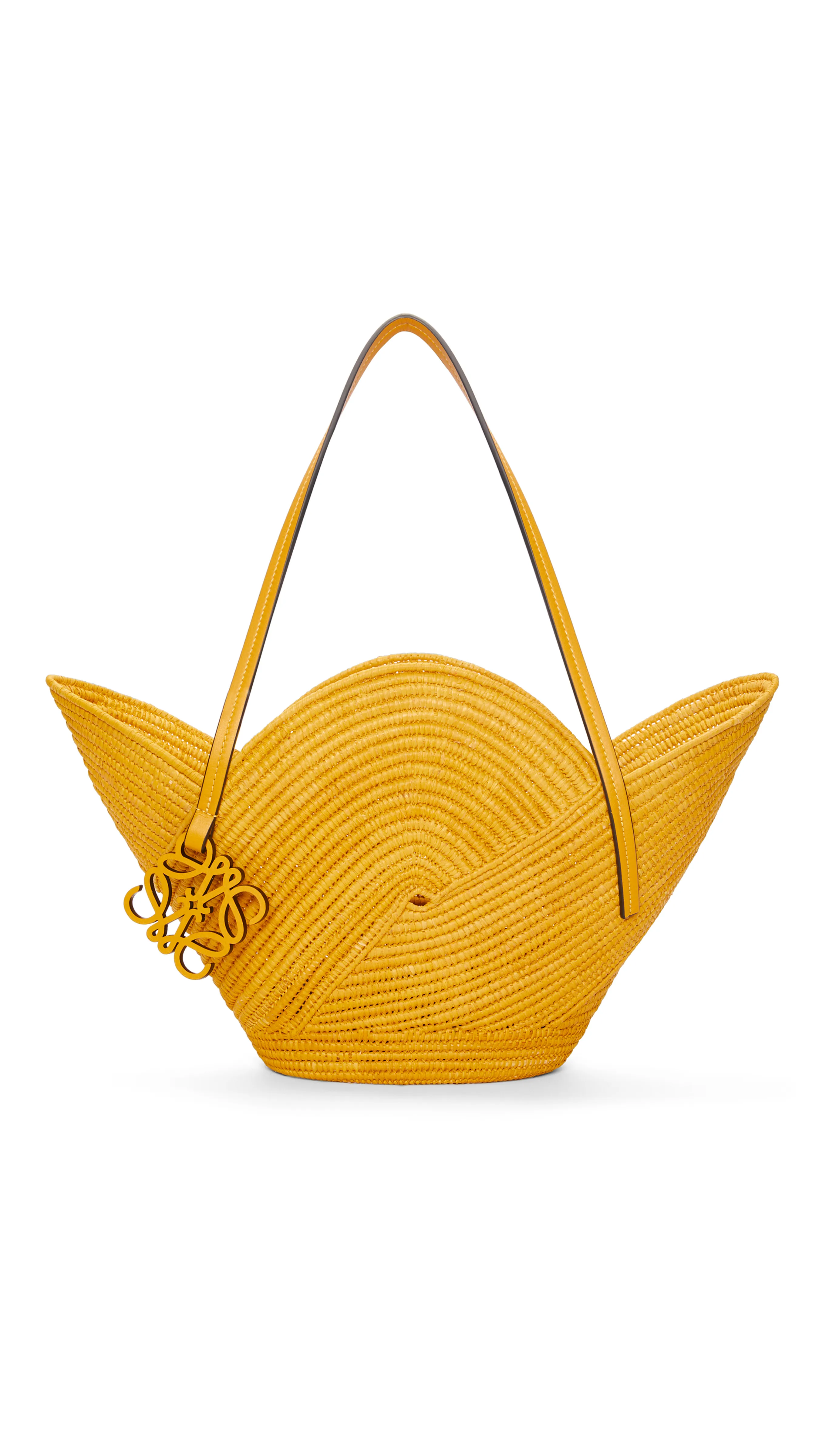 Petal Basket Bag in Raffia and Calfskin - Ochre