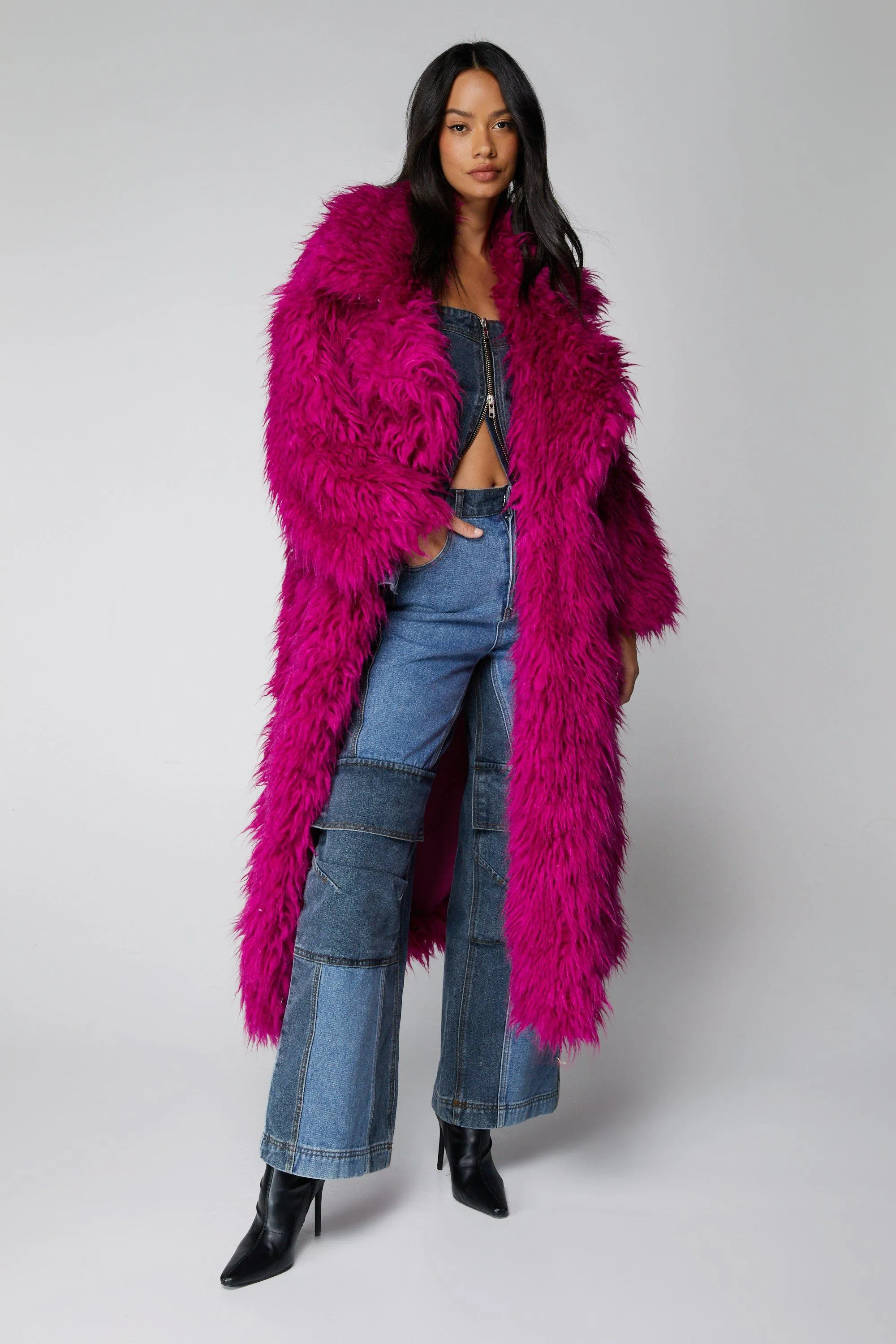 Petite Premium Textured Fur Coat