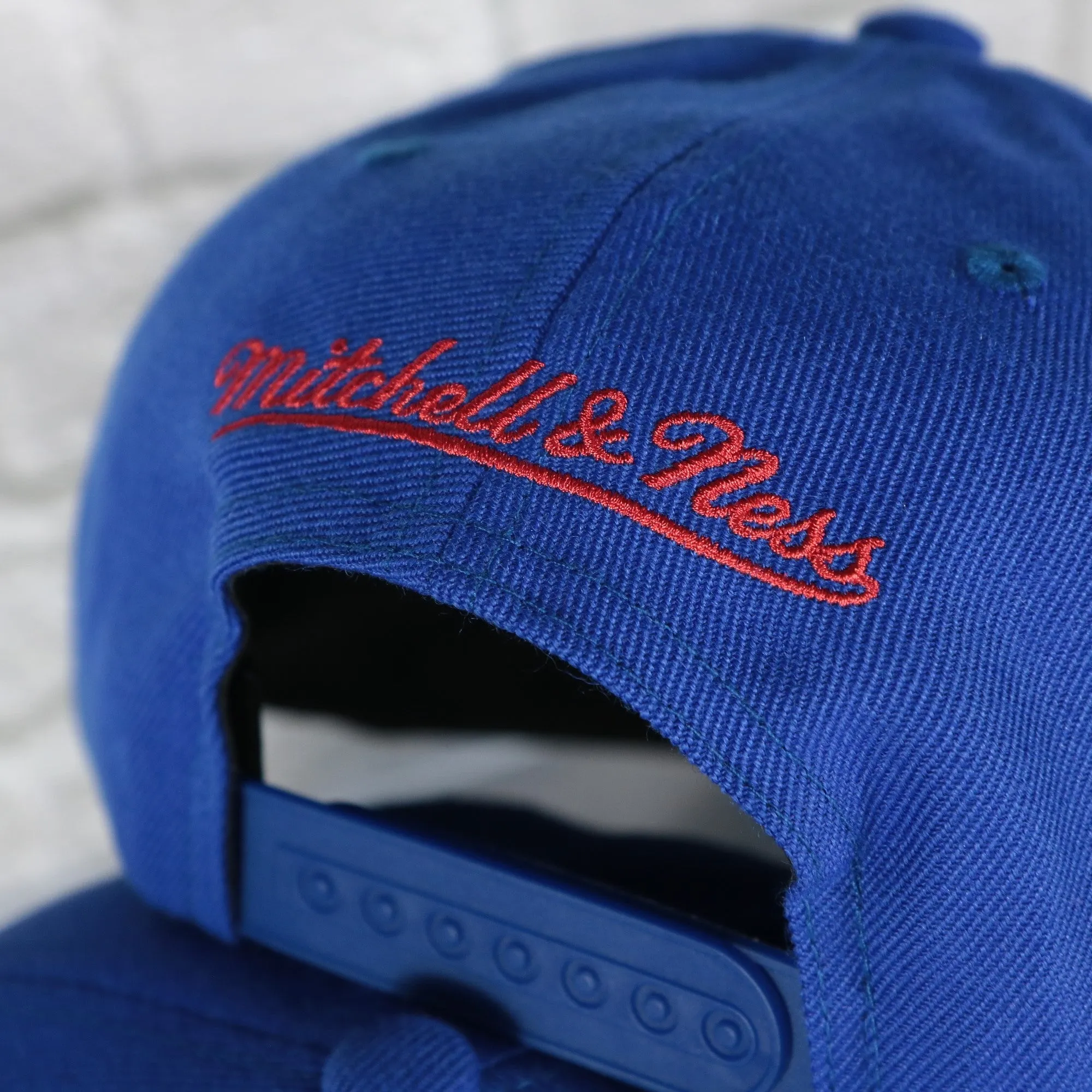 Philadelphia 76ers Vintage Retro NBA Team 2 Tone Mitchell and Ness Snapback Hat | Royal Blue/Red