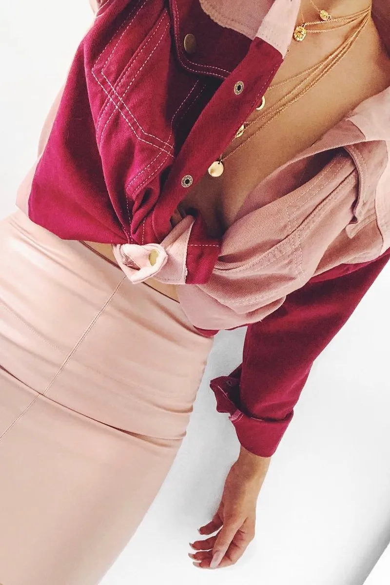 Pink Contrast Oversized Denim Jacket - Keeli