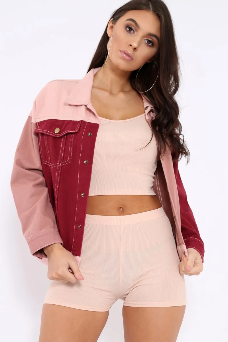 Pink Contrast Oversized Denim Jacket - Keeli