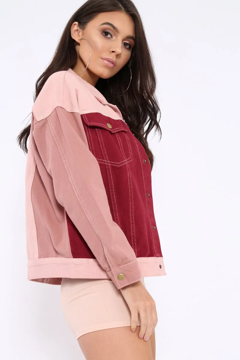 Pink Contrast Oversized Denim Jacket - Keeli