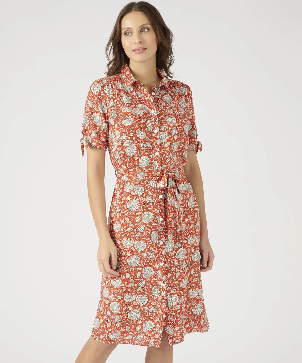 Short Sleeved Floral Print Shirt Dress