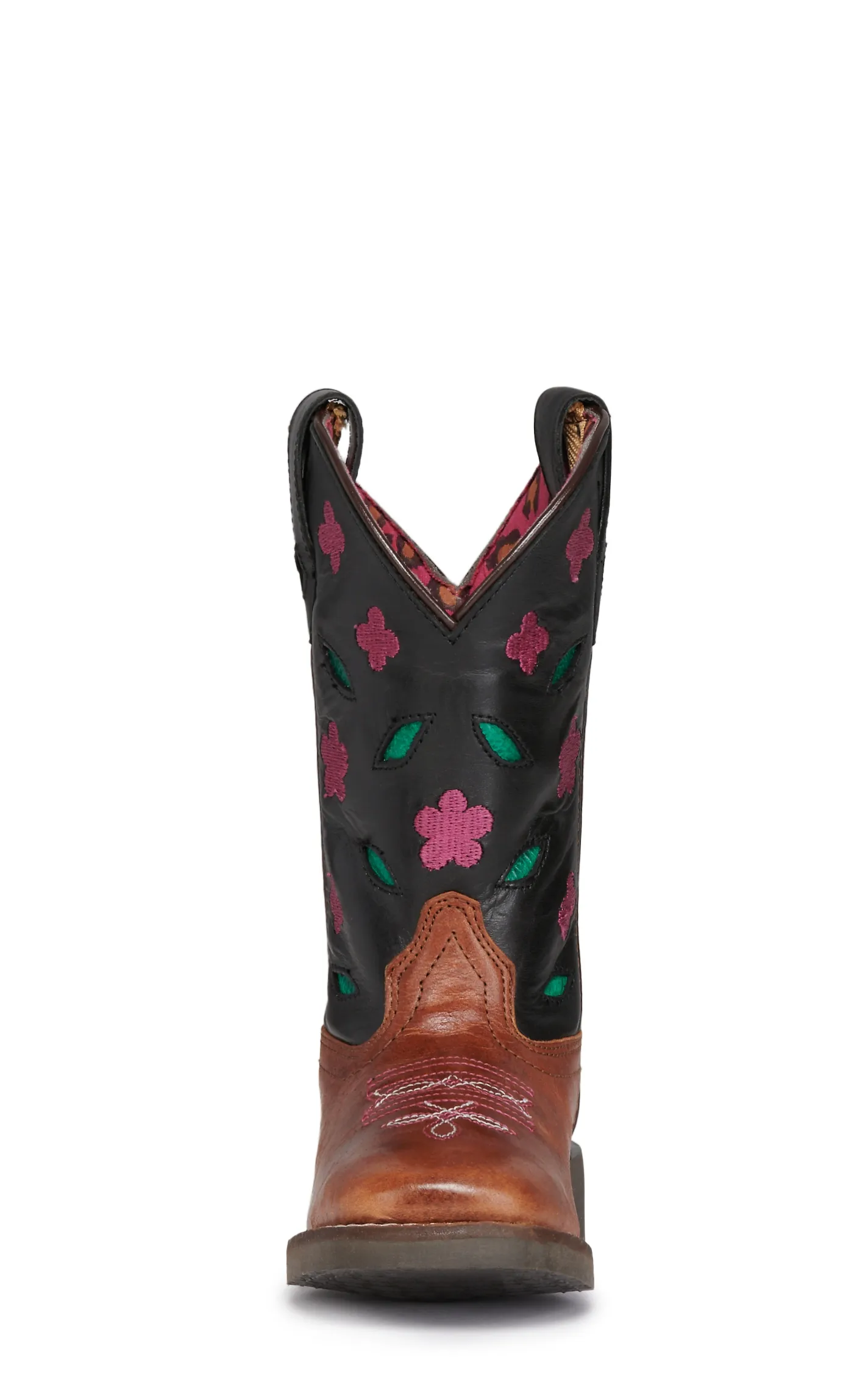 Smoky Mountain Girls' Brown and Black with Pink Floral Embroidery Square Toe Cowboy Boots