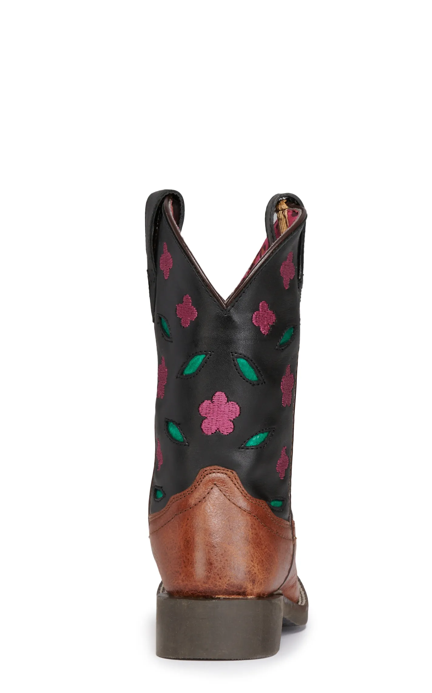 Smoky Mountain Girls' Brown and Black with Pink Floral Embroidery Square Toe Cowboy Boots