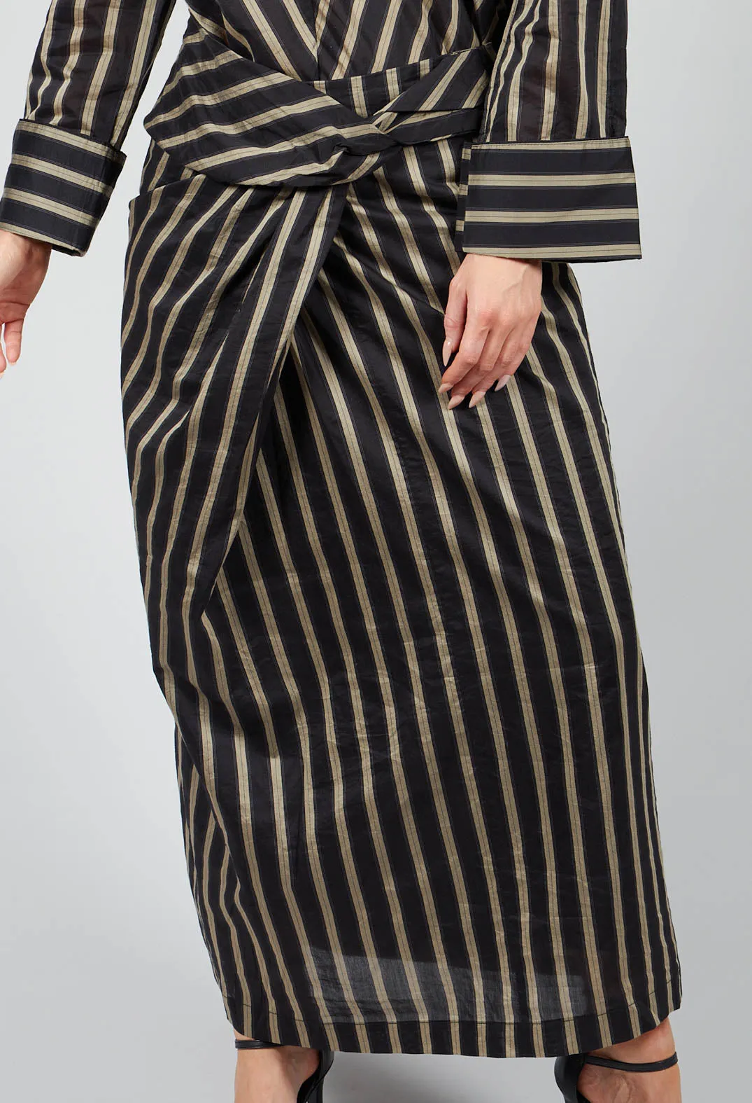 Striped Cross Over Pencil Skirt in Singapura Nero