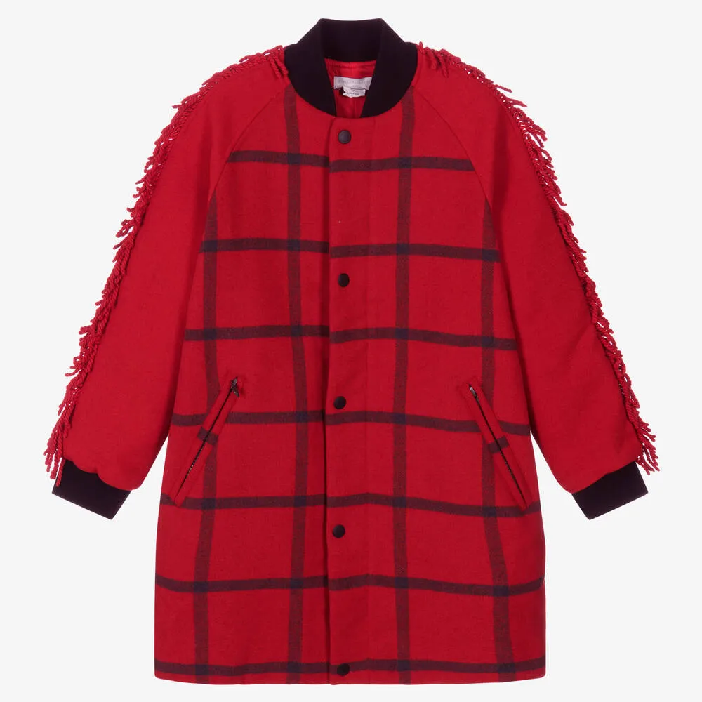 Teen Girls Red Check Coat