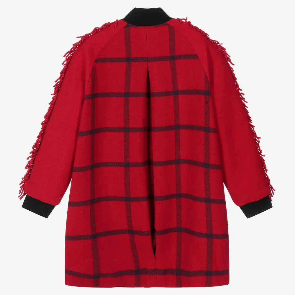 Teen Girls Red Check Coat