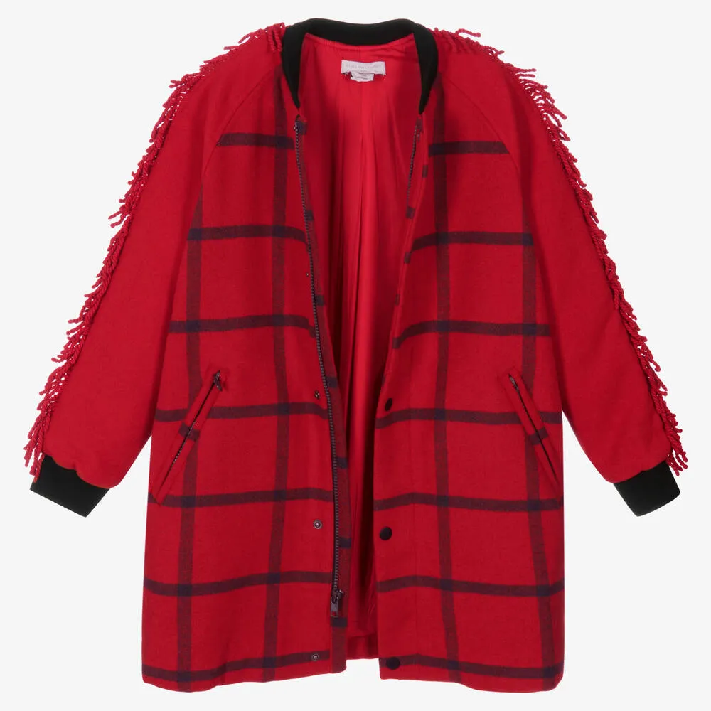 Teen Girls Red Check Coat