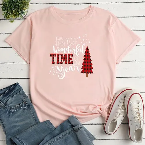 Unisex T-shirt Short Sleeve T-shirts Printing Simple Style Christmas Tree Letter