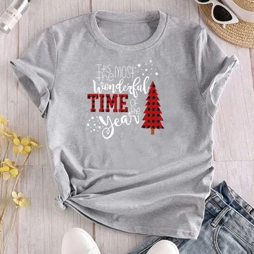 Unisex T-shirt Short Sleeve T-shirts Printing Simple Style Christmas Tree Letter