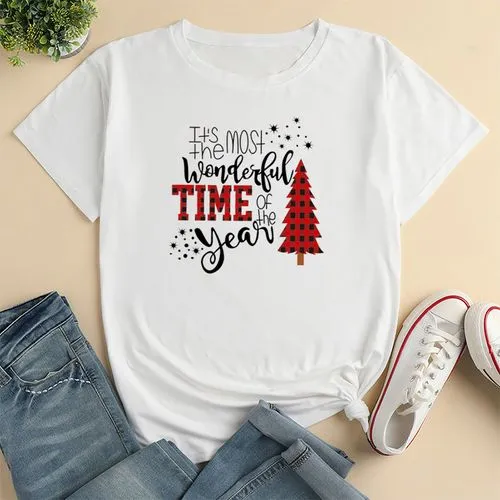 Unisex T-shirt Short Sleeve T-shirts Printing Simple Style Christmas Tree Letter