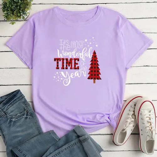 Unisex T-shirt Short Sleeve T-shirts Printing Simple Style Christmas Tree Letter