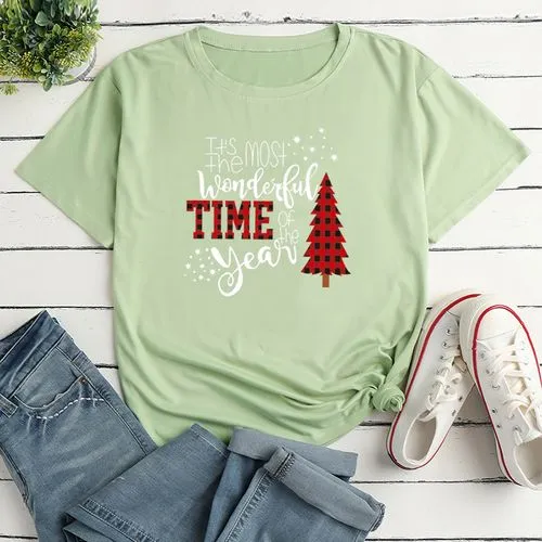 Unisex T-shirt Short Sleeve T-shirts Printing Simple Style Christmas Tree Letter