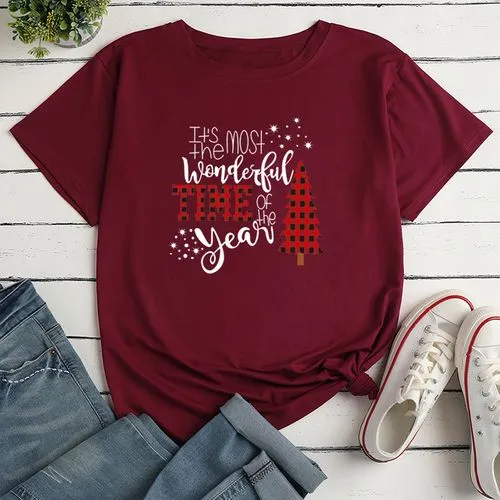 Unisex T-shirt Short Sleeve T-shirts Printing Simple Style Christmas Tree Letter