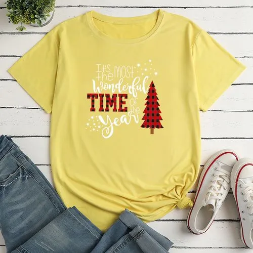 Unisex T-shirt Short Sleeve T-shirts Printing Simple Style Christmas Tree Letter