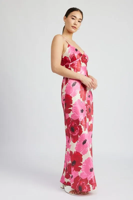 V NECK BIAS FLORAL MAXI DRESS