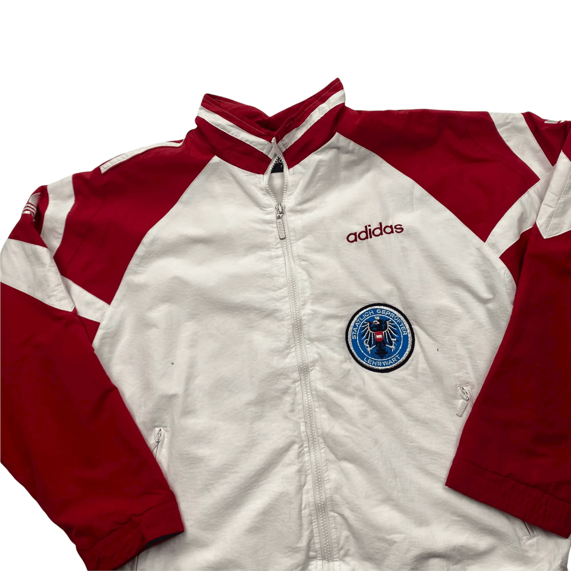 Vintage 90s White + Red Adidas Spell-Out Jacket - Large