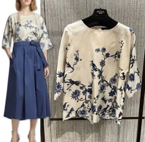 Weekend Max Mara  |Flower Patterns Silk Cropped Office Style Elegant Style