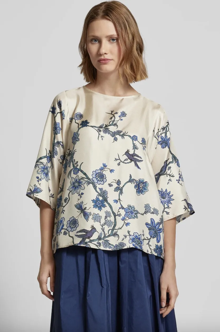 Weekend Max Mara  |Flower Patterns Silk Cropped Office Style Elegant Style