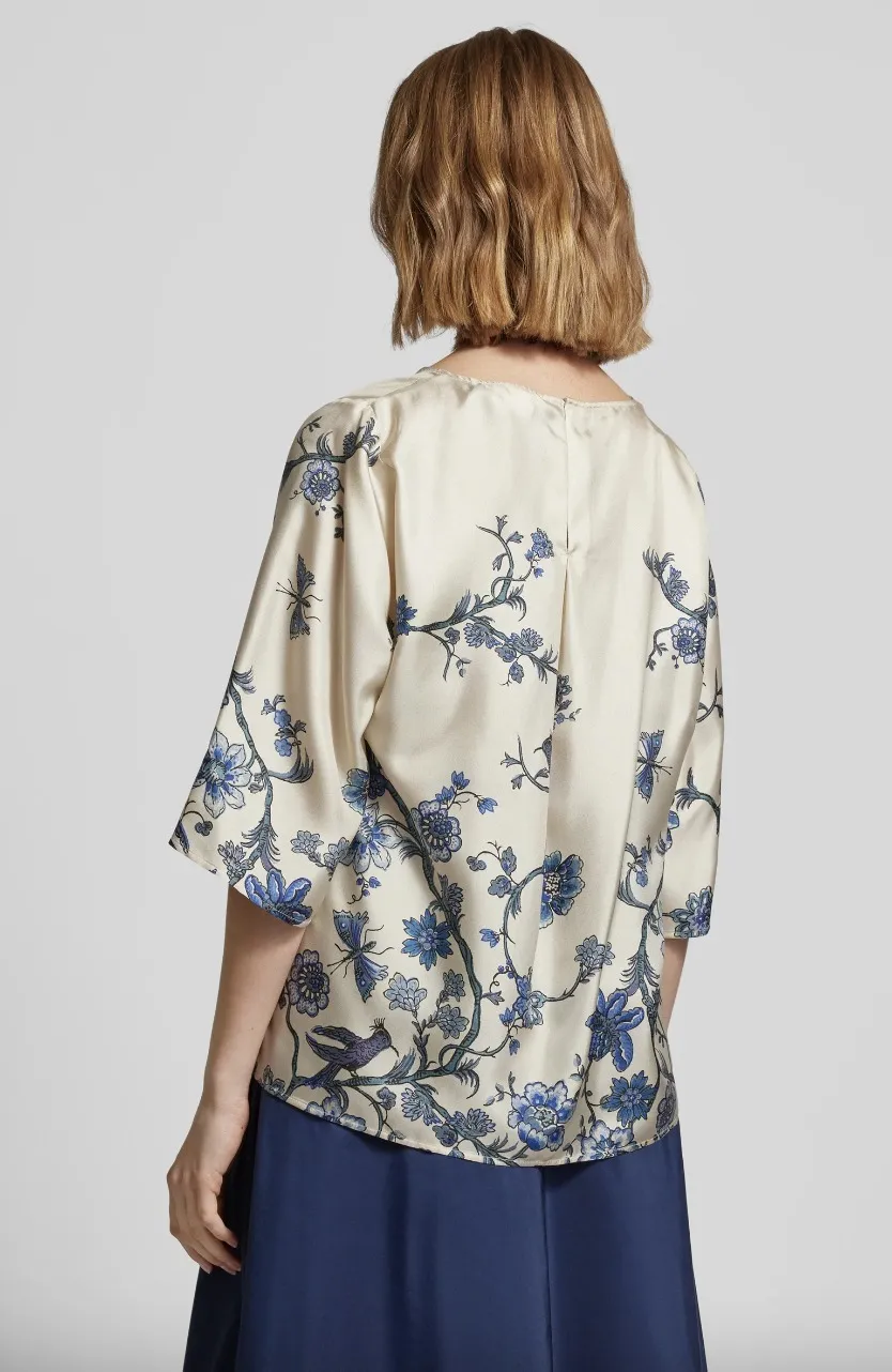 Weekend Max Mara  |Flower Patterns Silk Cropped Office Style Elegant Style