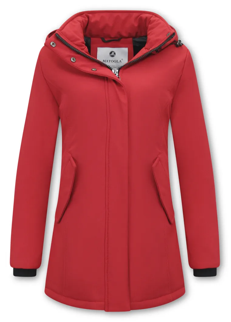 Women Winter Coat Plain Red