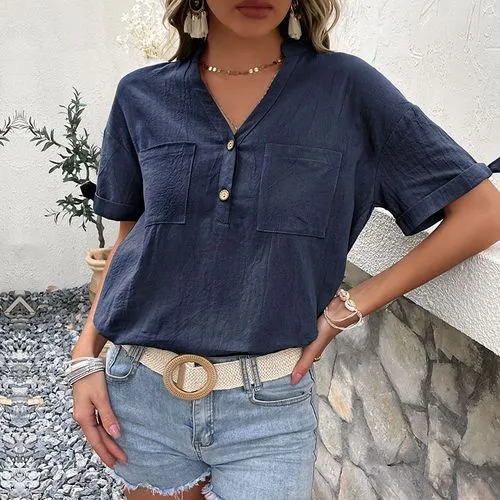 Women's Blouse Short Sleeve T-shirts Casual Classic Style Solid Color