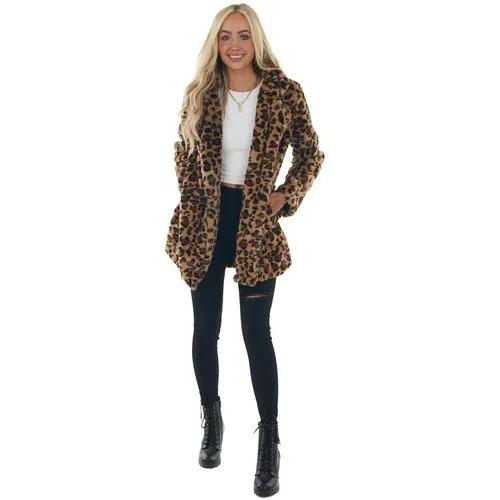 Women's Fashion Leopard Placket Coat Woolen Coat