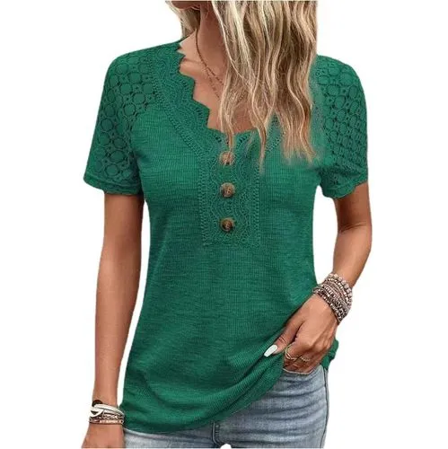 Women's T-shirt Short Sleeve T-shirts Lace Casual Solid Color