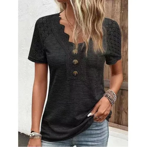 Women's T-shirt Short Sleeve T-shirts Lace Casual Solid Color