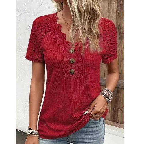 Women's T-shirt Short Sleeve T-shirts Lace Casual Solid Color