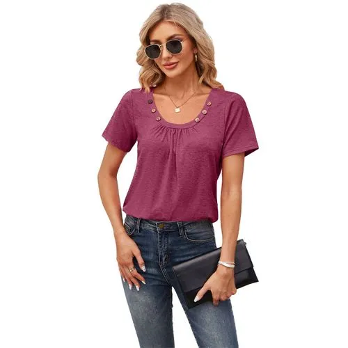 Women's T-shirt Short Sleeve T-Shirts Patchwork Simple Style Solid Color