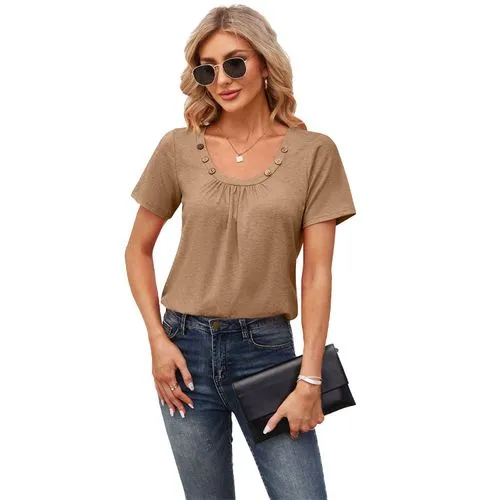 Women's T-shirt Short Sleeve T-Shirts Patchwork Simple Style Solid Color