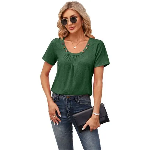 Women's T-shirt Short Sleeve T-Shirts Patchwork Simple Style Solid Color