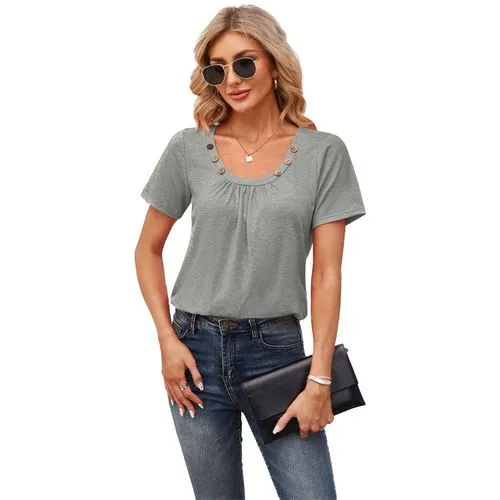 Women's T-shirt Short Sleeve T-Shirts Patchwork Simple Style Solid Color