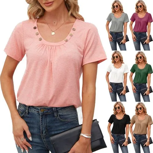 Women's T-shirt Short Sleeve T-Shirts Patchwork Simple Style Solid Color