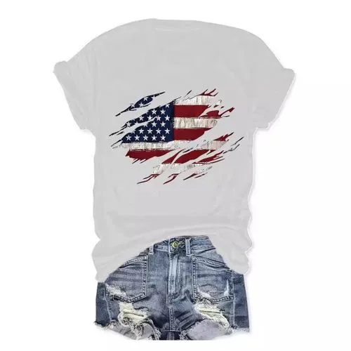 Women's T-shirt Short Sleeve T-Shirts Printing Streetwear American Flag