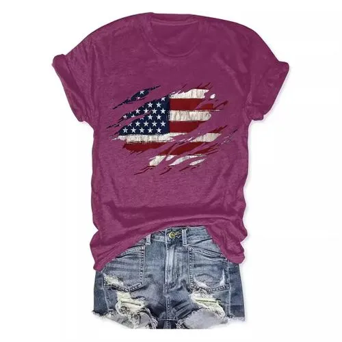 Women's T-shirt Short Sleeve T-Shirts Printing Streetwear American Flag